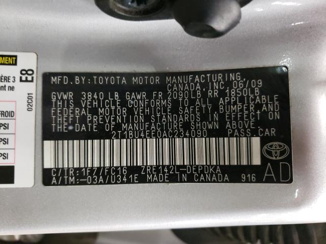 2010 TOYOTA COROLLA BA 2T1BU4EE0AC234090