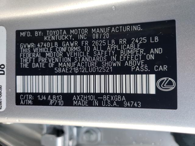 2020 LEXUS ES 300H LU 58AE21B12LU012521