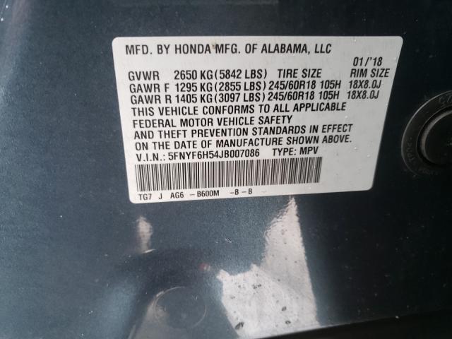 2018 HONDA PILOT EXL 5FNYF6H54JB007086