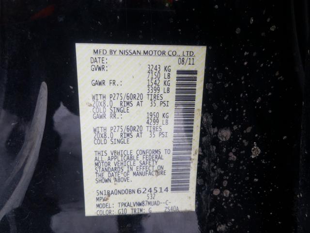 2011 NISSAN ARMADA SV 5N1BA0ND0BN624514