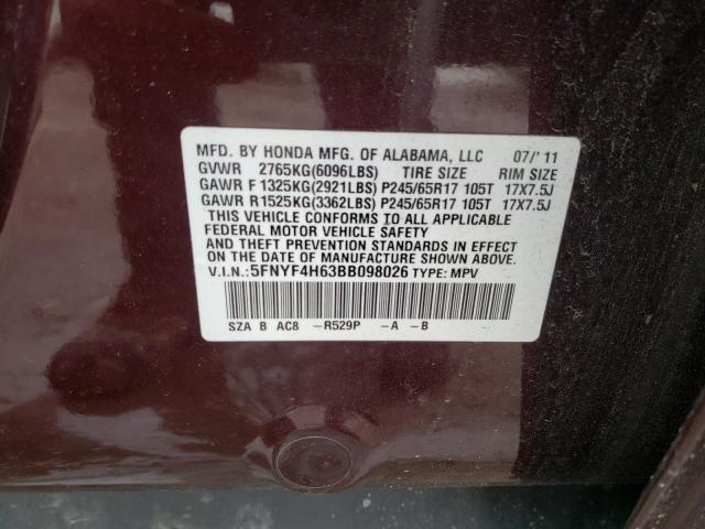 2011 HONDA PILOT EXL 5FNYF4H63BB098026