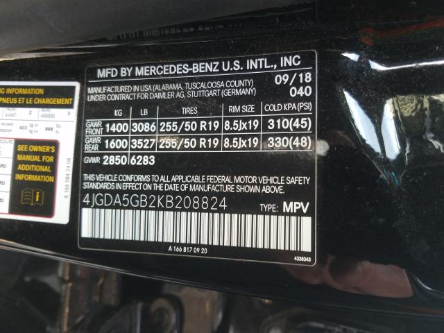 2019 MERCEDES-BENZ GLE 400 4M 4JGDA5GB2KB208824
