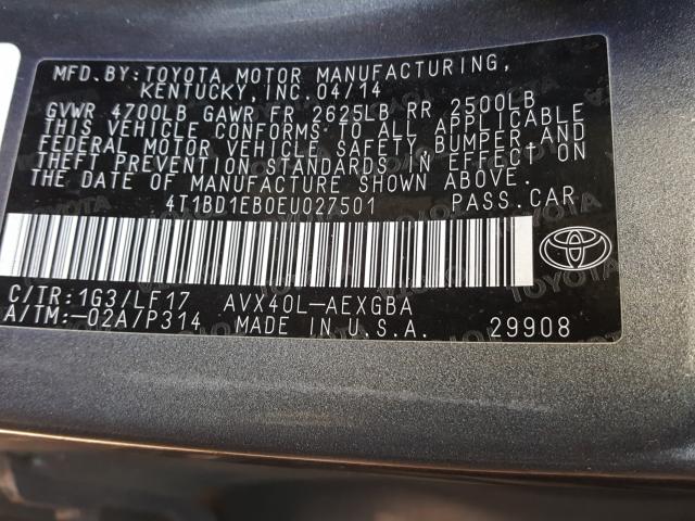2014 TOYOTA AVALON HYB 4T1BD1EB0EU027501