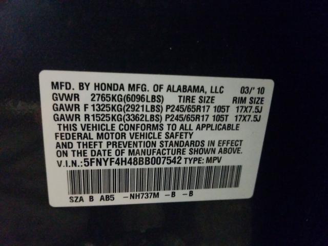 2011 HONDA PILOT EX 5FNYF4H48BB007542