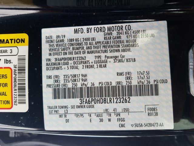 2020 FORD FUSION SE 3FA6P0HD8LR123262