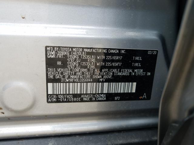 2020 TOYOTA RAV4 XLE 2T3W1RFV0LC056844