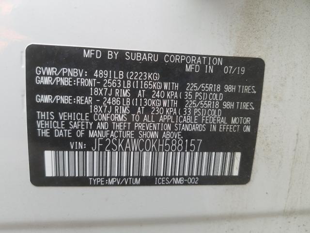 2019 SUBARU FORESTER T JF2SKAWC0KH588157