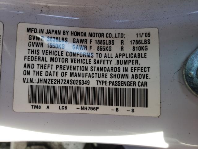 2010 HONDA INSIGHT EX JHMZE2H72AS026349