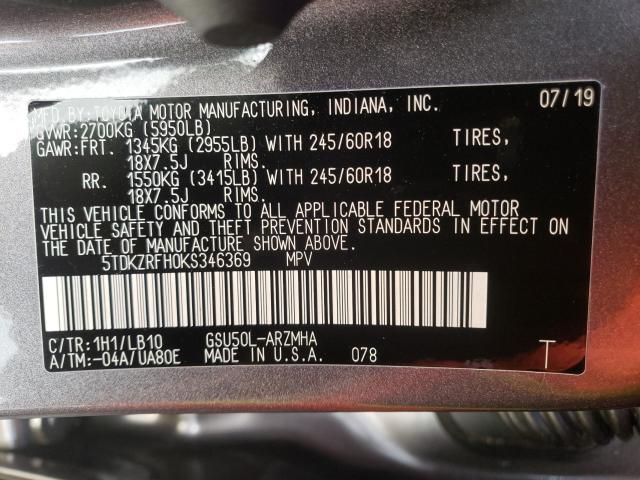 2019 TOYOTA HIGHLANDER - 5TDKZRFH0KS346369