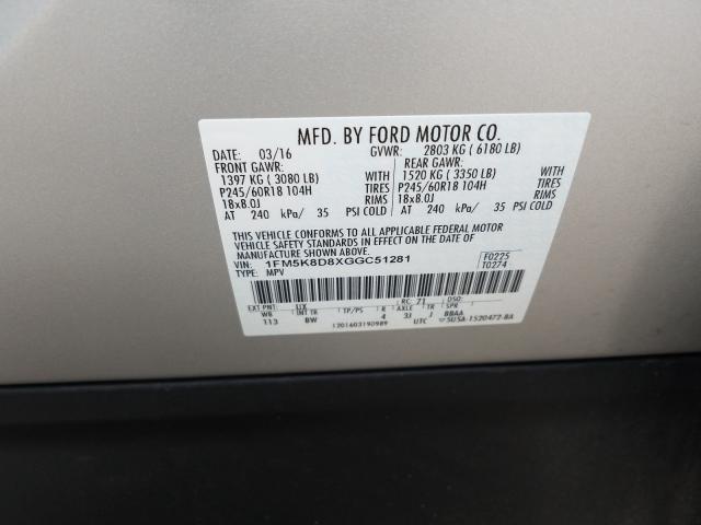 2016 FORD EXPLORER X 1FM5K8D8XGGC51281