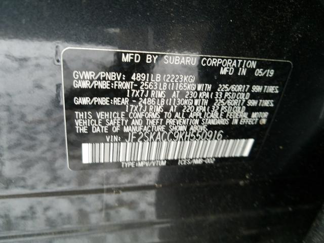 2019 SUBARU FORESTER JF2SKACC9KH550916
