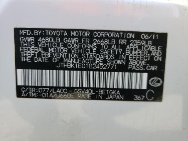 2011 LEXUS ES 350 - JTHBK1EG1B2452771