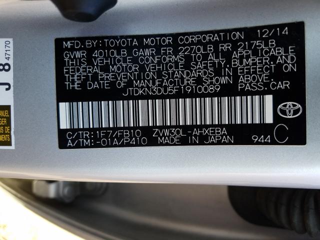 2015 TOYOTA PRIUS - JTDKN3DU5F1910089