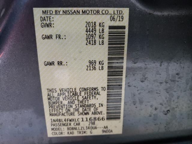 2020 NISSAN ALTIMA PLA 1N4BL4FWXLC116866