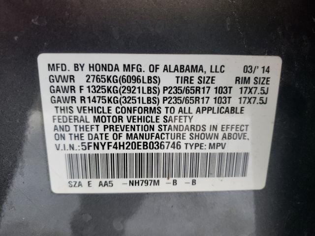 2014 HONDA PILOT LX 5FNYF4H20EB036746