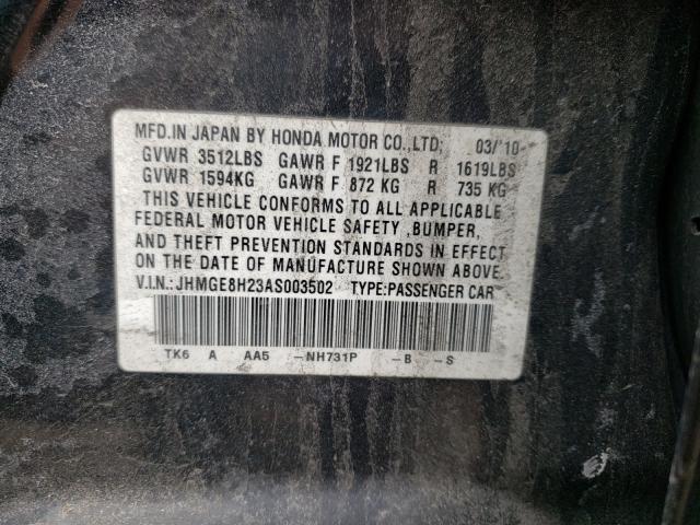 2010 HONDA FIT JHMGE8H23AS003502