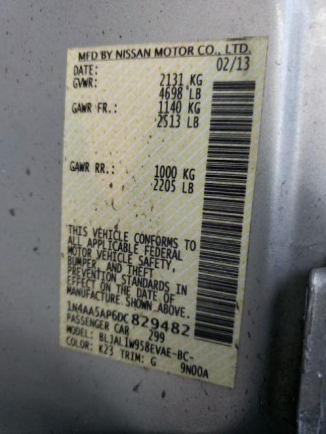 2013 NISSAN MAXIMA 1N4AA5AP6DC829482
