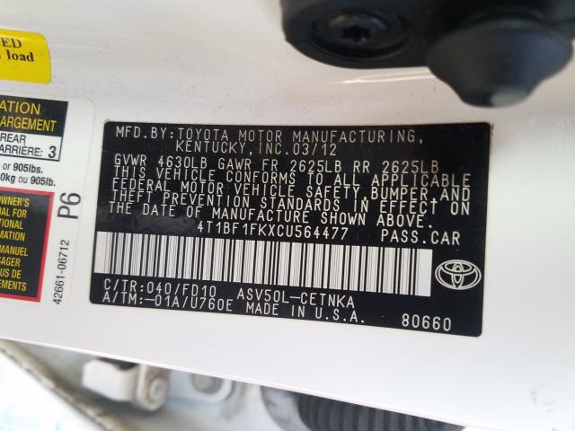 2012 TOYOTA CAMRY BASE 4T1BF1FKXCU564477
