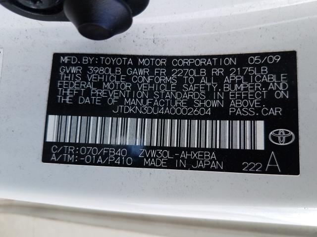 2010 TOYOTA PRIUS JTDKN3DU4A0002604