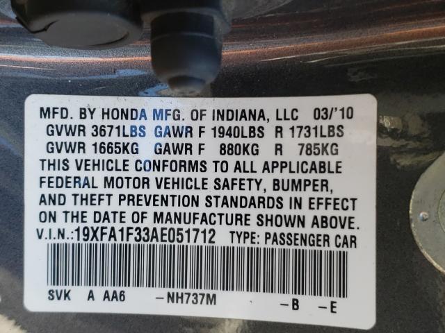 2010 HONDA CIVIC VP 19XFA1F33AE051712