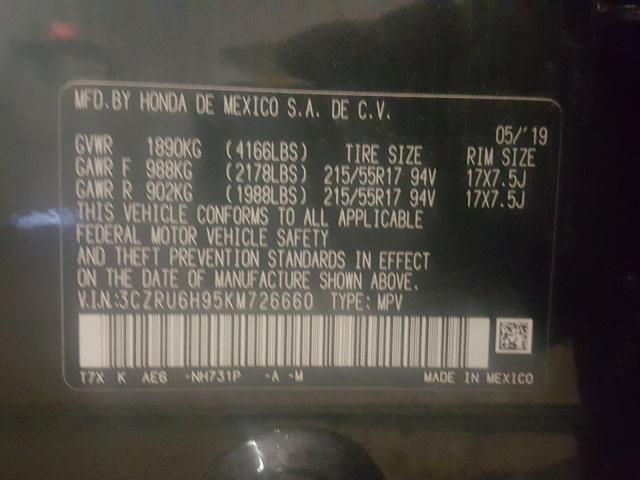 2019 HONDA HR-V TOURI 3CZRU6H95KM726660