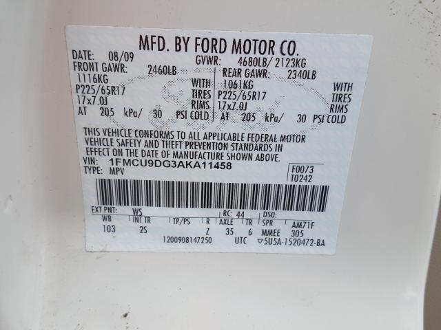 2010 FORD ESCAPE XLT 1FMCU9DG3AKA11458