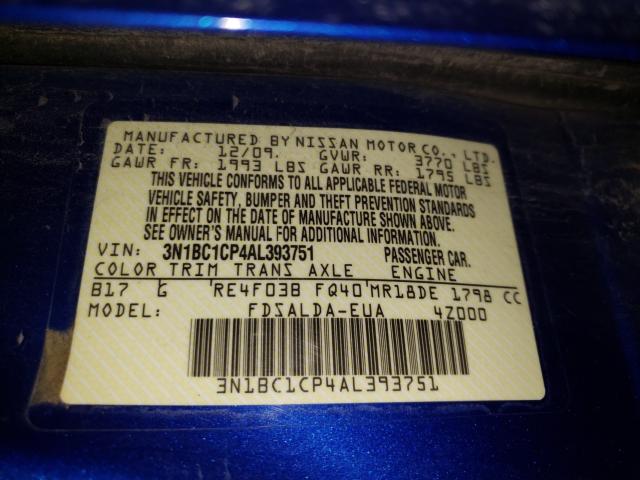 2010 NISSAN VERSA S/SL 3N1BC1CP4AL393751