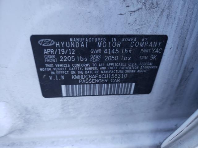 2012 HYUNDAI ELANTRA TO KMHDC8AEXCU158310