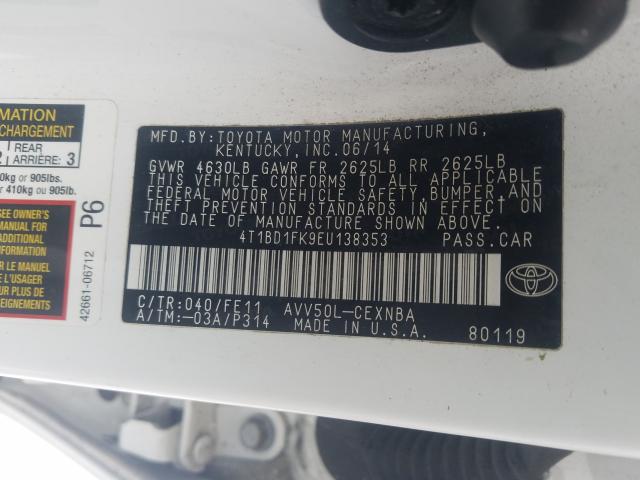 2014 TOYOTA CAMRY HYBR 4T1BD1FK9EU138353