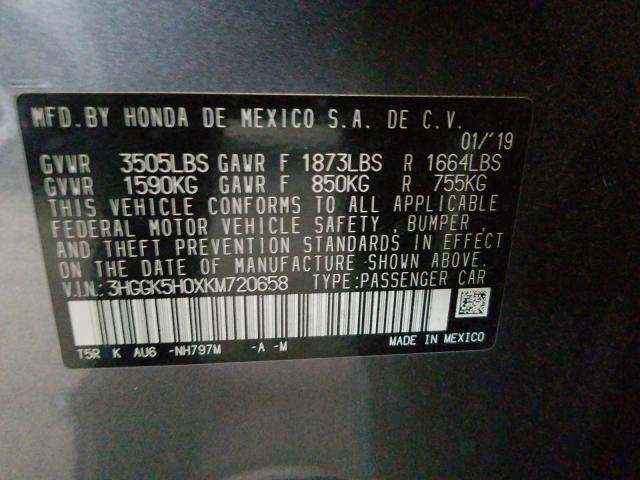 2019 HONDA FIT EXL 3HGGK5H0XKM720658