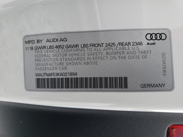 2019 AUDI A5 PREMIUM WAUTNAF53KA021894