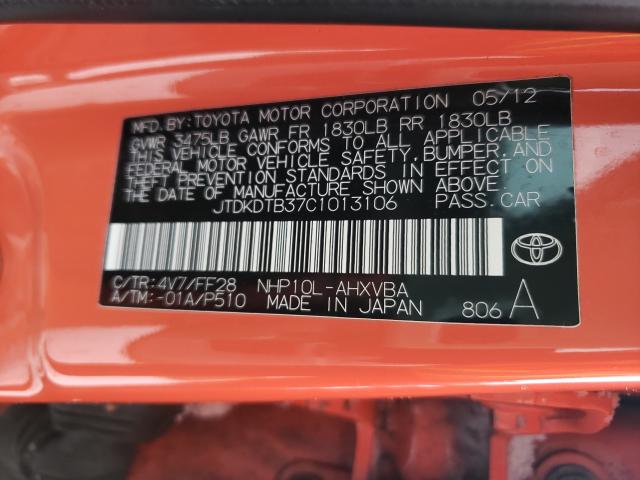 2012 TOYOTA PRIUS C JTDKDTB37C1013106