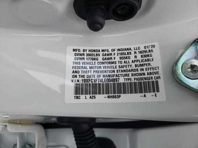 2020 HONDA CIVIC EXL 19XFC1F74LE004897