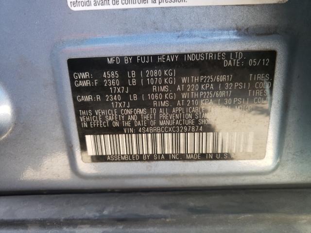 2012 SUBARU OUTBACK 2. - 4S4BRBCCXC3297874