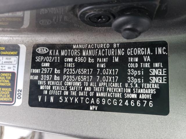 2012 KIA SORENTO BA 5XYKTCA69CG246676