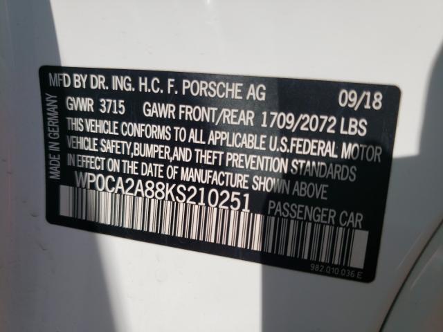 2019 PORSCHE BOXSTER BA - WP0CA2A88KS210251