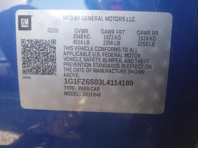 2020 CHEVROLET BOLT EV PR 1G1FZ6S03L4114189