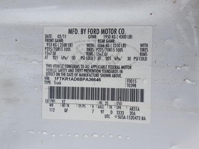 2011 FORD RANGER 1FTKR1AD6BPA36646