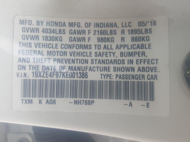2019 HONDA INSIGHT TO 19XZE4F97KE001386