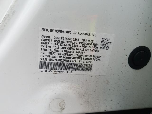 2017 HONDA PILOT EXL - 5FNYF6H53HB026979