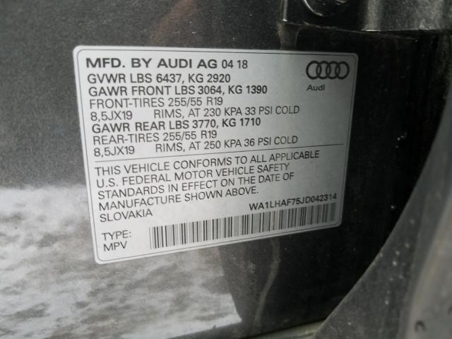 VIN WA1LHAF75JD042314 2018 Audi Q7, Premium Plus no.10