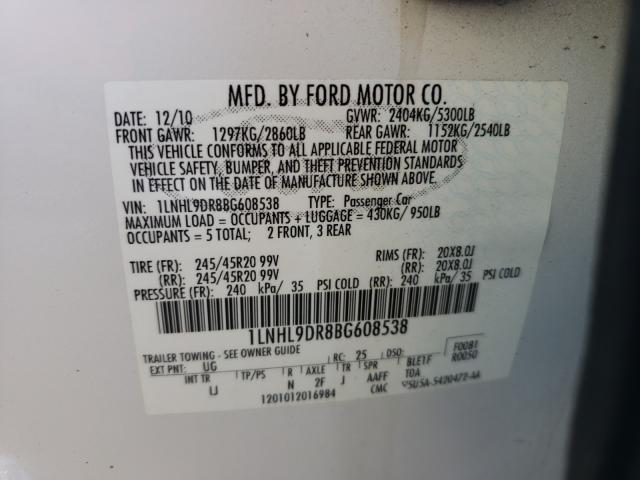2011 LINCOLN MKS 1LNHL9DR8BG608538