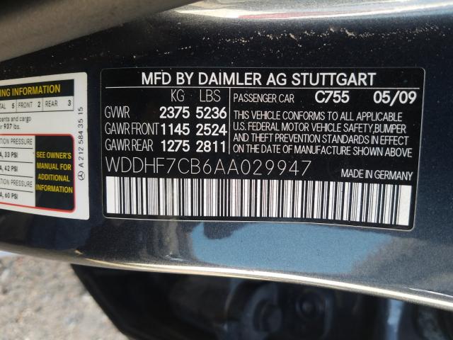 2010 MERCEDES-BENZ E 550 WDDHF7CB6AA029947