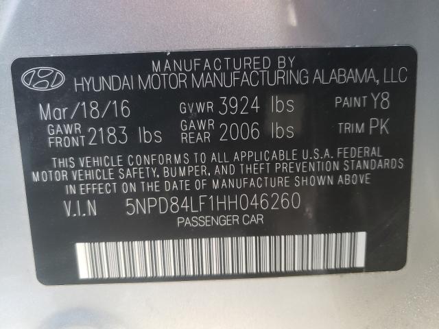 2017 HYUNDAI ELANTRA 5NPD84LF1HH046260