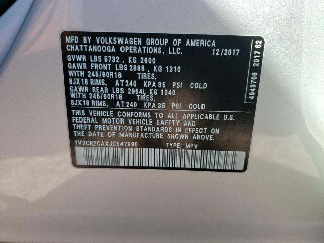 2018 VOLKSWAGEN ATLAS SE - 1V2CR2CAXJC547990