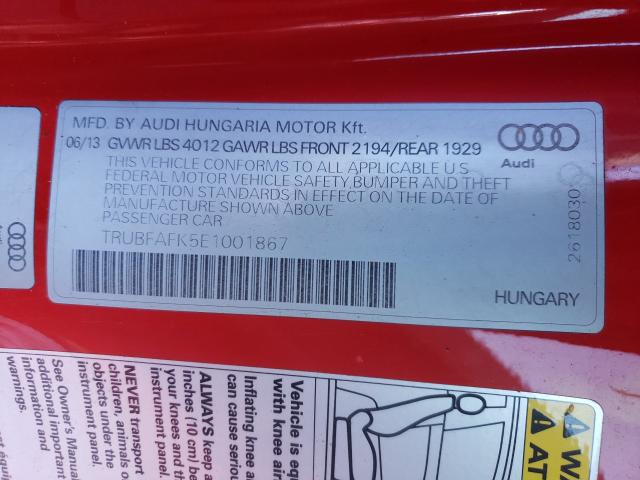 2014 AUDI TT PREMIUM TRUBFAFK5E1001867