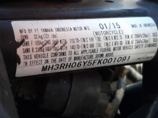 2015 YAMAHA YZFR3 MH3RH06Y5FK001091