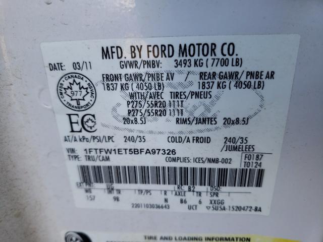2011 FORD F-150 1FTFW1ET5BFA97326