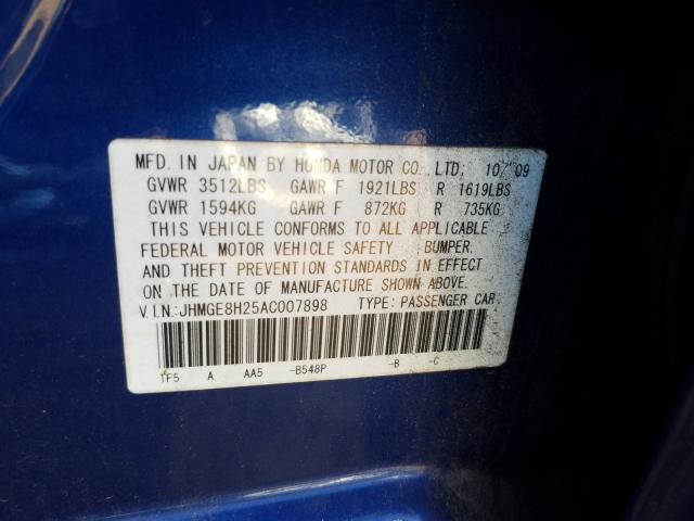 2010 HONDA FIT JHMGE8H25AC007898