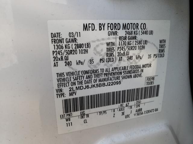 2011 LINCOLN MKX 2LMDJ6JK5BBJ22095